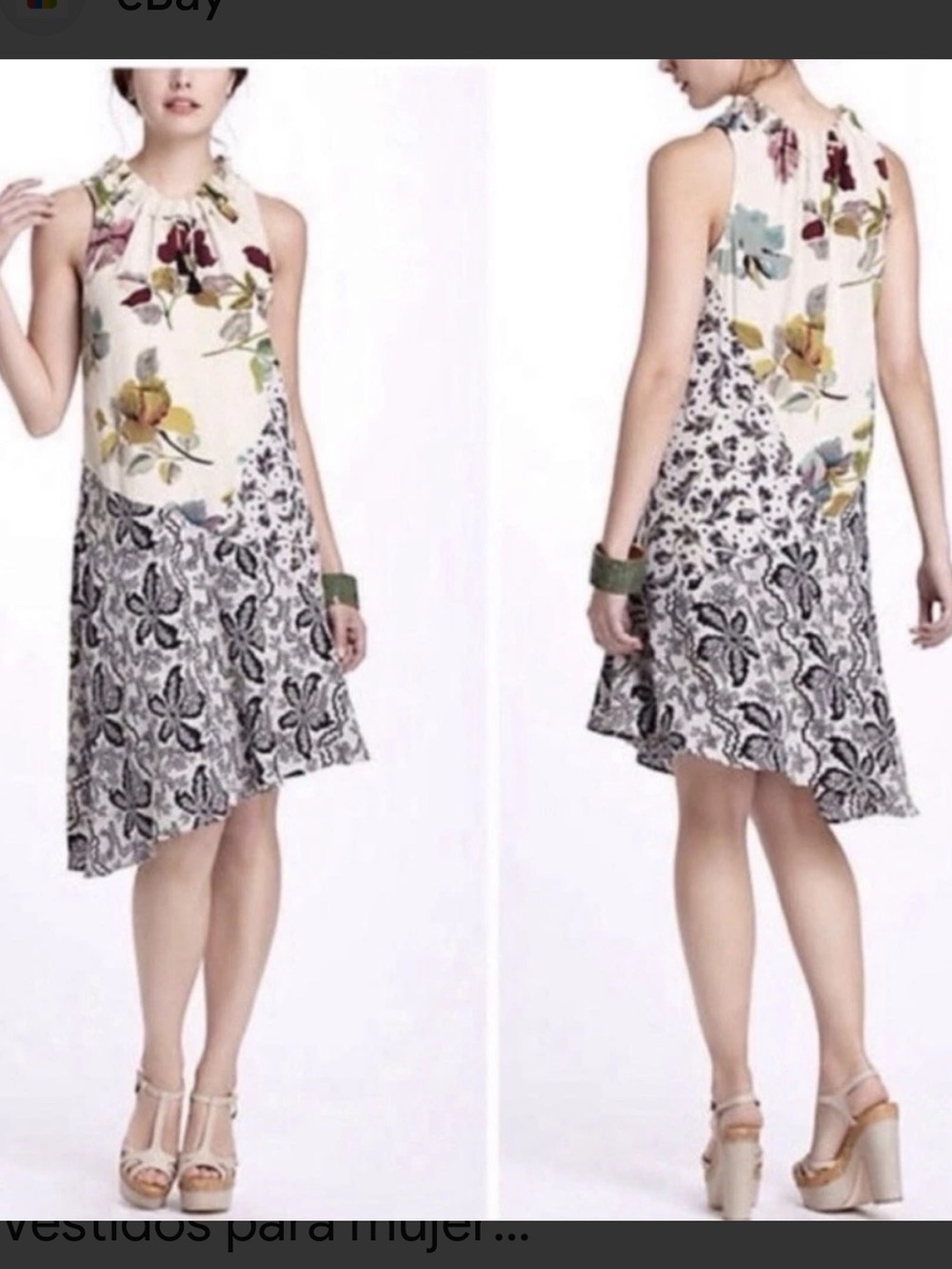 Anthropologie Postmark Arcadie Asymmetrical Silk Dress Size 8 Floral Patchwork
